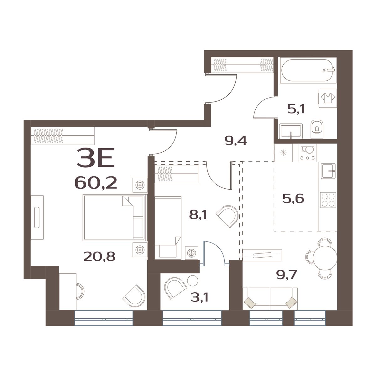 ЖК Меридианы Улисса, 2-комн кв 60,21 м2, за 8 041 000 ₽, 1 этаж